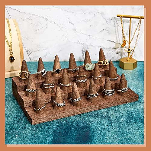 Juexica 18 Fingers Wood Ring Display Wooden Finger Ring Stand for Selling Jewelry Display Holder Showcase for Storage(Brown) - color: Brown