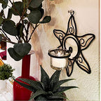Lily’s Home Southwestern Sun Decorative Votive Candle Tea Light Wall Mount Sconces, Black Steel, with Clear Glass Tealight Candle Holders, Set of 2 - color: Southwestern Sun
