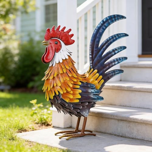 Shorayn Rooster Garden Statue Metal Chicken Yard Art Decor Outdoor Sculpture Figurines