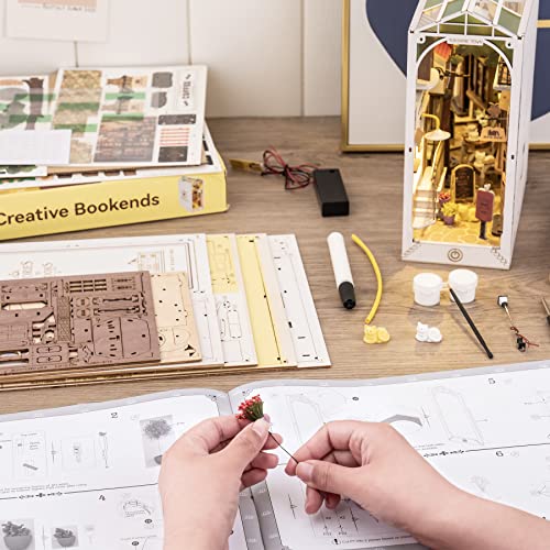 Rolife LED Book Nook Kit-Decorative Bookend Stand-3D Wooden Puzzle for Adults-Bookshelf Insert Booknook-Room Decor for Teen Girls Boys Women Men - color: 2.sunshine Town