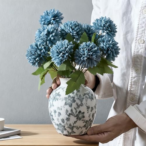 SIDUCAL Ceramic Vintage Vase, 5.83 Inch Retro Ice Cracked Chinoiserie Floral Vase, Rustic Farmhouse Vases for Home Decor, Bookshelf, Garden, Chinoiserie Decor, Tuscan Decor, Gray Floral Pattern - color: 18443-gray