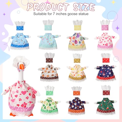 Weysat 10 Set Holiday Mini Desk Goose Outfit 250th Anniversary Summer Mexican 4th for July Magnetic Geese Statue Felt Fabric Costume for 7 Inch Desktop Goose Table Decor Gifts(Lovely Style,Fabric) - style: Lovely Style