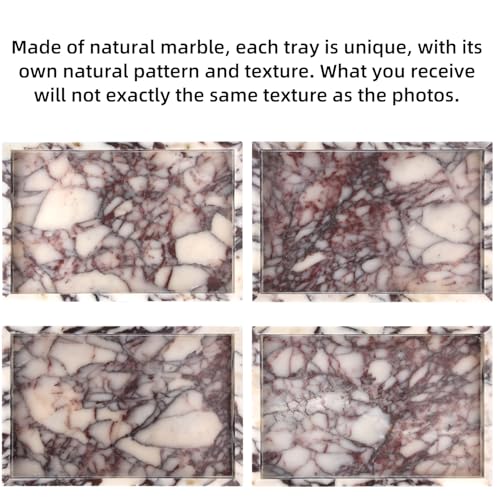 Marble Bathroom Vanity Tray, Natural Luxury Vanity Home Kitchen Bathroom Table Tray, Stone Decorative Countertop Dresser Trays for Key Coffee Perfume Jewelry Makeup (Calacatta Viola, 12"x 8" x1.2") - color: Calacatta Viola, size: 12" x 8" x 1.2"