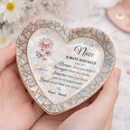 Personalized Niece Jewelry Dish Gift from Aunt, Heart Trinket-Dish with Custom Birth Flower, “Always Remember You Are Braver Stronger Smarter Loved” Inspirational Ceramic Ring Keepsake - color: Niece 054