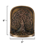 CRAFTSMAN ROAD Tree of Life Bookends, Antique Brass, 2 Decorative Bookends for Shelves or Bookcase, Cast Iron, Non-Skid Heavy Bookends, Home Décor Gift