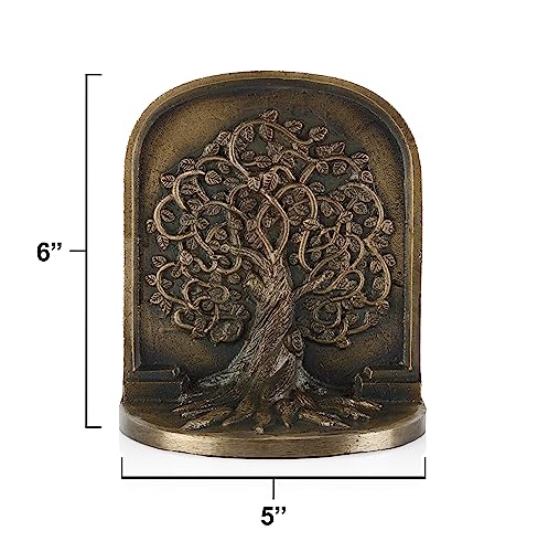 CRAFTSMAN ROAD Tree of Life Bookends, Antique Brass, 2 Decorative Bookends for Shelves or Bookcase, Cast Iron, Non-Skid Heavy Bookends, Home Décor Gift