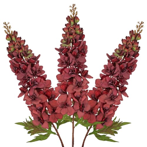 Briful 3PACK Artificial Delphinium Flowers – 36.2in Tall Faux Larkspur Silk Floral Stems Burgundy Fake Delphinium Flower for Indoor Home Decor Vase Arrangements - color: Burgundy