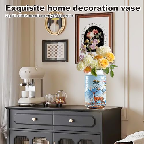 3D Puzzle Vase Unique Flower Vase for Adults Made by 162 Curved Plastic Puzzle, Relax Puzzles for Adults, DIY Jigsaw Creative Gift for Parents & Housewarming - color: Sika Deer