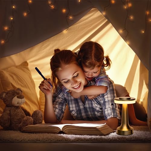 O’Bright Portable LED Table Lamp with Touch Sensor, 3-Levels Brightness, Rechargeable Battery Up to 48 Hours Usage, Night Light for Kids Nursery, Nightstand Lamp, Bedside Lamp (Gold) - color: Gold