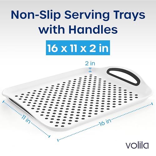 Food Trays for Eating on Couch - 2 Pack - Non Slip Dinner Trays for Eating Set of 2 Non Slip Serving Tray and Food Tray with Handles (White) - color: White - 2 Pack