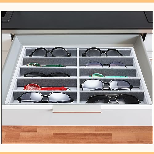 Batiyeer Sunglasses Organizer Storage Tray 10 Grids Eyewear Watch Holder Display Stackable Ice Velvet Tray Women (Gray,2 Pcs) - color: Gray