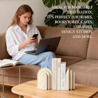Book Ends for Heavy Books, Beige Modern Pleasing Layered Arch Design Aesthetic Bookend Decorative, Concrete Book Ends to Hold Books Heavy Duty for Bookshelf Decor, Home Decor, Office Decor