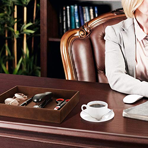 SITHON Valet Tray Desk Organizer, PU Leather Catchall Bedside Vanity Tray Nightstand Caddy Coin Box Key Jewelry Storage Organizer, Valentine's Day Gift, Brown - color: Brown