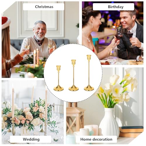12Pcs Brass Gold Metal Taper Candle Holders, Vintage Candlestick Holder, Decorative Metal Candle Sticks, Candlesticks for Table Mantel Wedding Home Decor Housewarming Gift