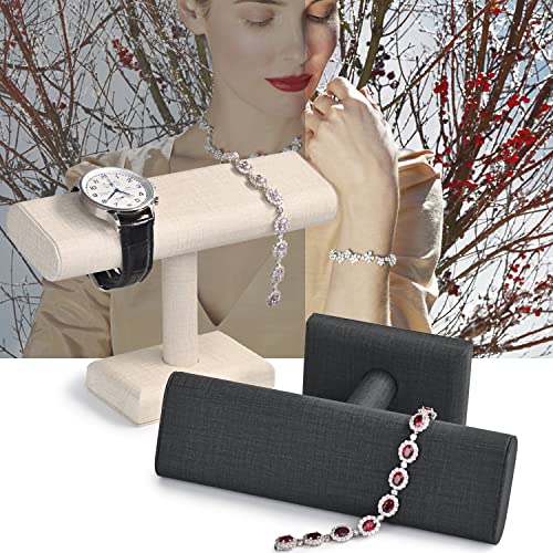 Oirlv Premium Leather Watch Display Stand T-bar Showcase Jewelry Display Holder Home Chain Bracelet Bangle Organizer (White) - color: White