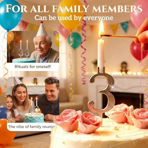 Reusable Number Birthday Candle Holder Set, Digital Birthday Cake Candle Holders Set, Silver Cake Topper Decorations, Adjustable Candles Stand, Party Cakes Accessories (2sets)