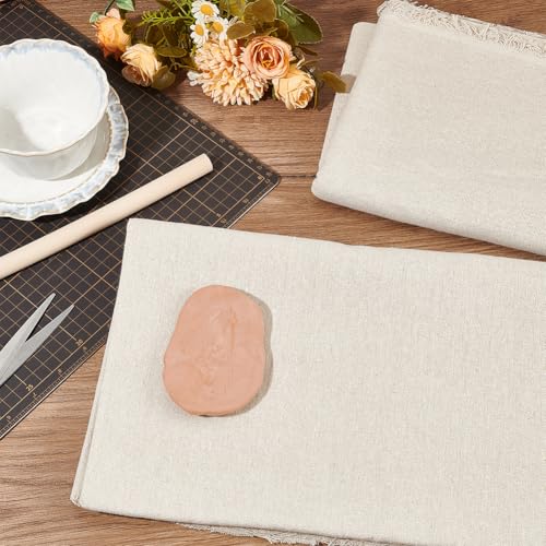 FINGERINSPIRE 2 PCS Pottery Linen Cloth 63x39 inch (Ivory White) - Linen Fabric Tablecloth Clay Sculpture Tool for Ceramic Art DIY Crafts
