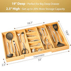 Umilife Extra Large Expandable Kitchen Drawer Organizer for Utensil and Junk, 19" Deep for Big Drawer, 19" to 33" Adjustable Bamboo Wood Drawer Divider, Cutlery Tray, Flatware Holder - style: For Utensil (19"~33" x 19")