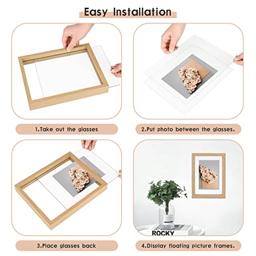 MUYE 11x14 Floating Frame Set of 2,Double Glass Rustic Frame,Display Any Size Photo up to 11x14,Wall Mount or Tabletop Standing,Natural - color: Natural, size: 11x14