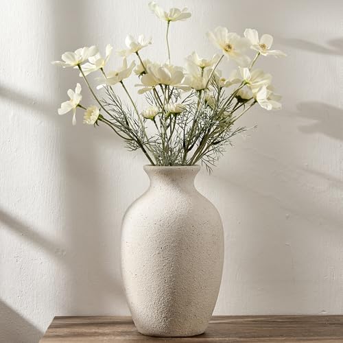 Large Ceramic Rustic Flower Vase, 10.43 Inch Tall Vintage Pottery Home Decor, Antique Farmhouse Terracotta Vase for Living Room, Table, Shelf, Mantel Decoration, Farmhouse - Cream-White - color: Cream-white- 10.43"