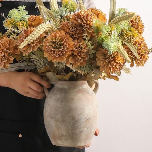 Dobbyby Ceramic Flower Vase 7.6 inch Farmhouse Rustic Vase Decorative Pottery Terracotta Vases for Home Decor Table Mantle Fireplace Living Room Bathroom Wedding Centerpiece (Whitewashed) - color: M-terracotta