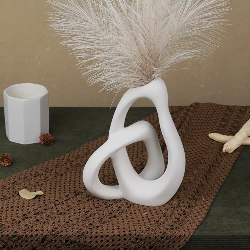 Unique White Ceramic Vases for Home Decor, 9.1" H Boho Nordic Aesthetic Modern Style, Decorative Vases for Home Decor Living Room