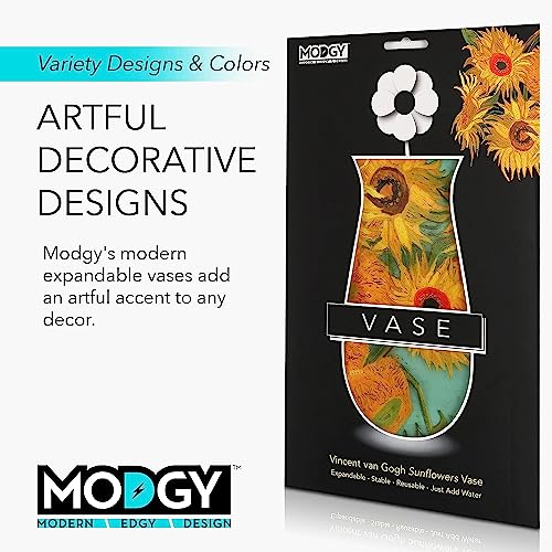 MODGY Collapsible and Expandable Plastic Flower Vase, Unbreakable, Foldable, Decorative Modern Centerpieces, Table Decorations, Van Gogh Sunflowers, 1 Pack - style: 1 Pack