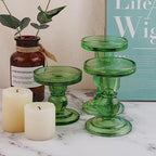 3-Piece Set of Green Glass Candlestick, Crystal Candlestick Holder Holder and Conical Candle, Christmas Candle Holder Decoration, Family Living Room Wedding Candle Holder (green1set) - color: Green