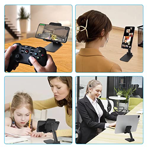 Cell Phone Stand, Folding Desktop Phone Stand, Angle Height Adjustable Mobile Phone Holder for Desk, Office, Tablet Stand Compatible with All Phones 4-10 Inches Cell Phone/Tablet (Black) - color: A-Black