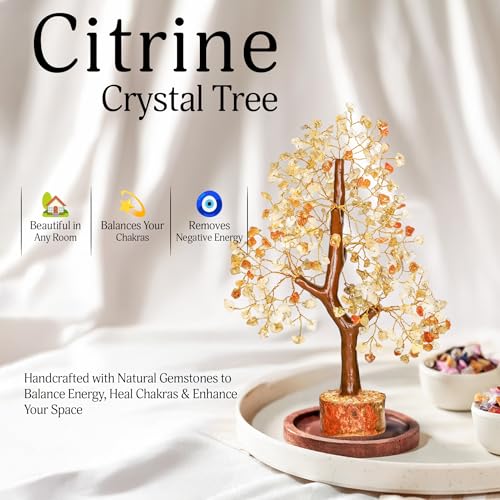YATSKIA Citrine Crystal Tree of Life - Gemstone Tree - Citrine Crystal Stone Decor - Good Luck Gifts - Home Decor - Crystals Gifts - color: Citrine Golden Wire