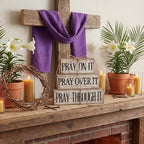 Yuntau 4 Pcs Farmhouse Wooden Tabletop Decor Bible Verse Tiered Tray Decorations Rustic Religious Christian Gift Block Sign Pray on It Centerpiece for Easter Home Kitchen Shelf Office Desk Decor - style: Pray