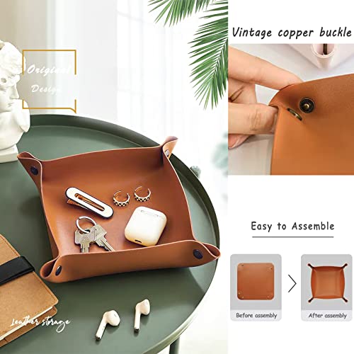 Valet Tray, EDC Catchall Tray for Keys, Watches, Jewelry, Coin and Wallet, Desktop Organizer (Brown-S) - color: Brown