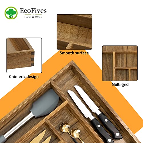EcoFives Luxury Acacia Kitchen Drawer Organizer - Silverware Organizer - Utensil Holder and Cutlery Tray with Grooved Drawer Dividers for Flatware and Kitchen Utensils (6 Slot) - size: 6 Compartments