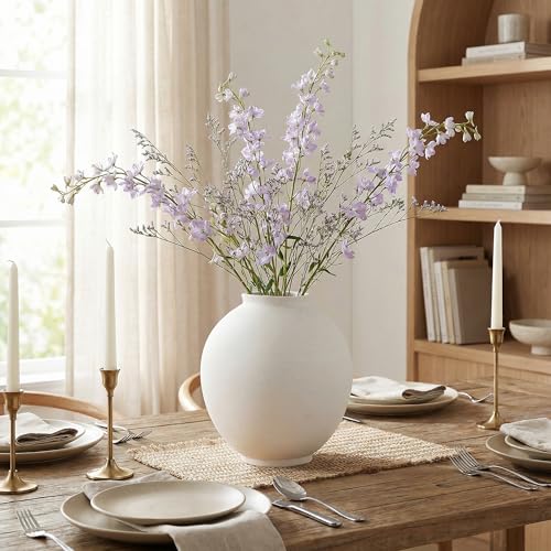 Starttag Large White Ceramic Vase, 9.8 inch Rustic Farmhouse Flowers Vase for Home Decor, Sandstone Texture Round Pottery Tall Vase Indoor for Table Living Room Decor - color: White