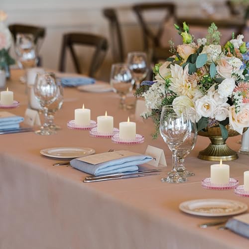Vixdonos 3.8 Inch Glass Pillar Candle Holder Set Pack 2 Gear Round Plate Serrated Candle Stand for Table Centerpieces,Party, Wedding and Home Decor - color: Pink