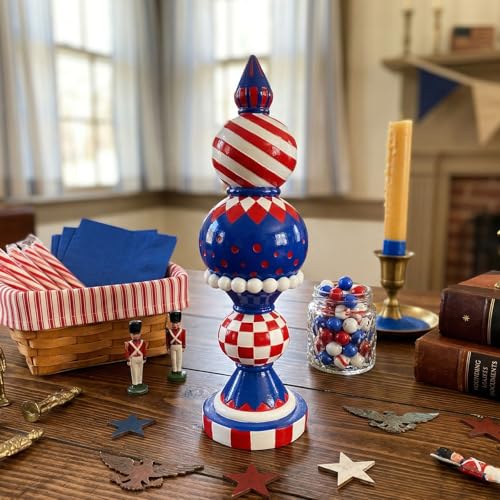 Patriotic Decorations, 14.8" H Large Resin Red White Blue Checkered Memorial Day 4th Of July Americana Sculpture Gifts, Independence Day Indoor Table Centerpieces Mantel Shelf Desk Home Decor - color: Red White Blue