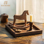 Hanobe Serving Tray Decor for Table: Small Wood Decorative Trays for Ottoman Coffee Tables - Farmhouse Square Wooden Centerpiece for Kitchen Counter Home Living Room 10inch Brown