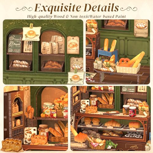 Cutefun Book Nook Kit - DIY Miniature Bread Shop Booknook Kits for Adults and Teens, 3D Wooden Puzzle Bookend Bookshelf with LED Light, Creative Crafts Gifts for Book Lovers (Mrs.Hunt Bakery) - style: Mrs.Hunt Bakery