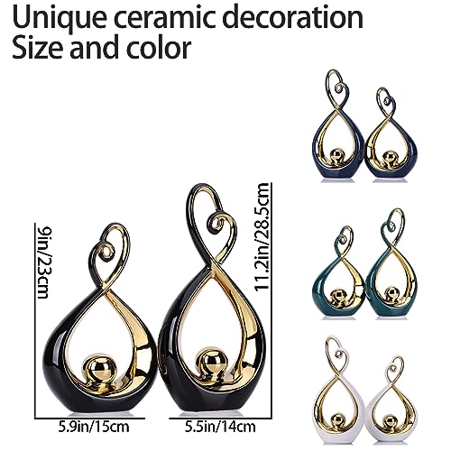 DOVDOV Modern Art Home Decor, Ceramic Abstract Sculpture 2 Piece Set, White and Gold Room Decor, Gorgeous Home Decor for Office, Shelf, Coffee Table and Desktop Decor Aesthetics. - color: 55-2