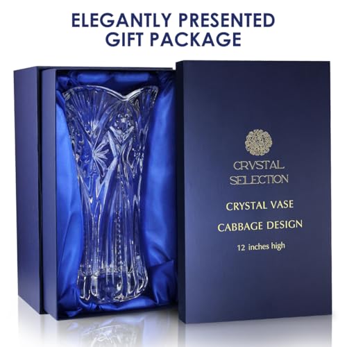 CS Crystal Vase 12-inch high, Cabbage Design, for Flowers & Decor. Lovely Nice Shiny Piece. Perfect as a Gift, Suitable for All Occasions - style: Cabbage Design