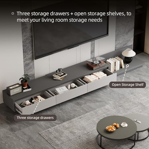 Mid-Century Modern Extendable TV Stand with Ample Storage for Living Room – Adjustable TV Cabinet from 78.7" to 130", 3-Drawer Entertainment Center, Grey - color: Grey