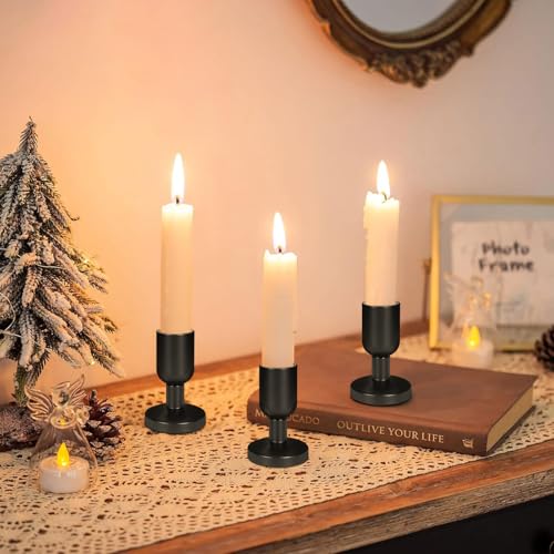 SHOHAYTO Vintage Black Taper Candle Holders Set of 8, Black Candle Stick Holders for Dining Table, Wedding Centerpiece, or Festive Mantel Decor - color: Black