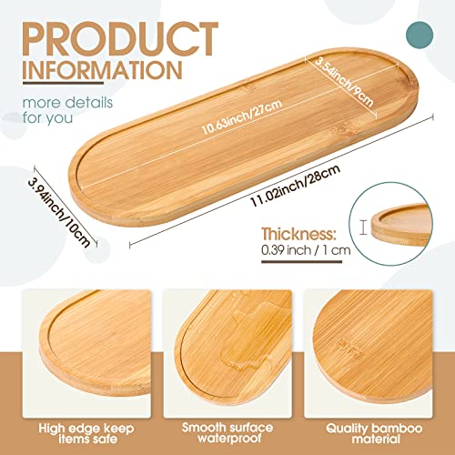 Chengu 3 Pcs Bamboo Vanity Trays for Bathroom Small Wooden Serving Tray for Bathroom Counter Food Appetizer Tea Dessert Kitchen Candle Tissue Toilet Tank Home Decor, 11 x 4 Inch(Oval Edge Style) - style: Oval Edge Style