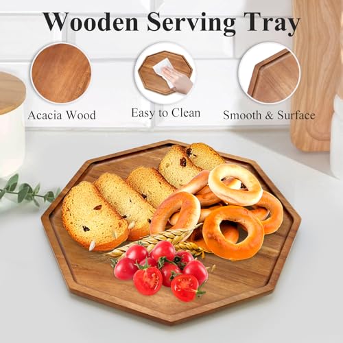 Set of 3 Acacia Wood Serving Trays Cheese Platters Party Hosting Essentials Gifts Charcuterie Board for Vegetable Fruit Food Round Tray Wooden Appetizer Platter Christmas Plates Dish Serving Boards - size: 12&10&8 inch (3 Pcs)