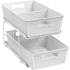 Simple Houseware 2 Tier Bathroom Organizer Tray Pull-Out Sliding Drawer, Under Sink Storage, White - color: White