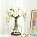 Clear Glass Vase Flower, Rippled Flower Vases with Wooden Base, 10-inch Modern Round Vases, Suitable for Living Room, Dining Room... (10in) - size: 10in