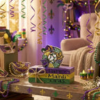 Smile Mardi Gras Wooden Decor, Wreath Mask & Fleur - de - Lis Books, Mardi Gras Indoor Decoration - style: Mask