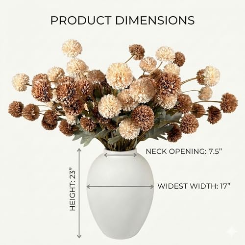 White Vase for Home Decor - Modern Farmhouse Ella Flower Vase for Table, Mantel & Shelf Decorations - Round Iron Decorative Vase 9 Inch Tall - Matte Finish Centerpiece - color: White Ovoid