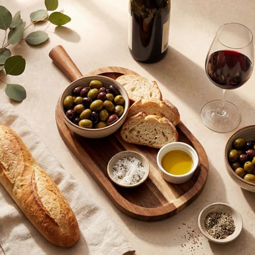 Acacia Wood Serving Board with Handle Rectangular Charcuterie Tray Acacia Dinner Platter with Natural Grain Finish Mom Gift for Food Meat Bread Appetizer Snack (12''l X 5.75''w X 1''d) - size: 12.1" x 5.8" x 1"
