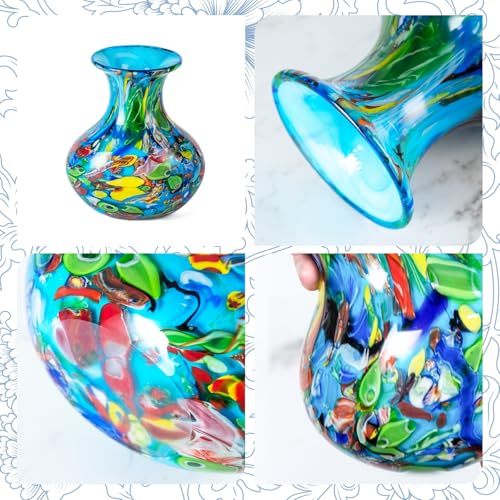 KAMMAK Colored Glass Vase, Beautiful Hand Blown Decorative Vase, Modern Art Vase for Flower Mantle Dining Table Centerpiece, Entryway Living Room Wedding Decoration (JG2061) - style: JG02061
